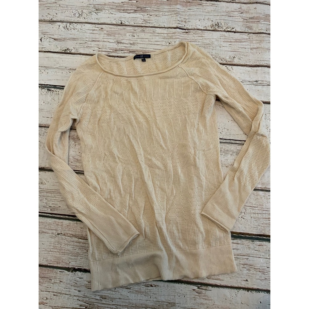 Vintage Gap Y2K Cream Open Knit Sweater Women Large Scoop Neck Long Sleeve Cream
